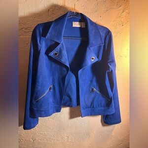 Chico's Cobalt Blue Faux Suede Women's Blazer Size 4-6 grommets silver